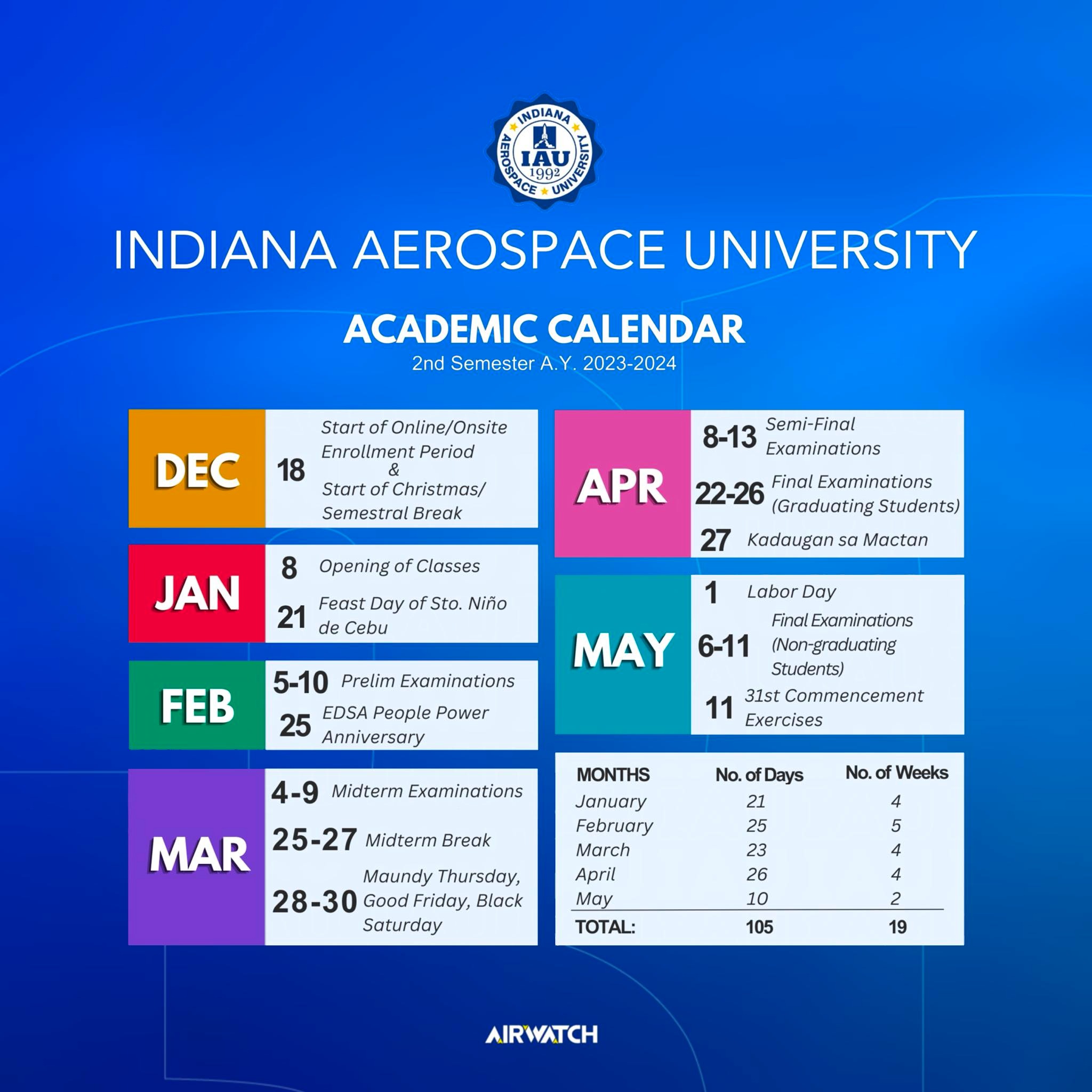 ANNOUNCEMENT A Y 2023 2024 2nd Semester Academic Calendar Indiana